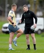 14 January 2025; Referee Eoghan Cross, right, and Danny Sheahan during a Munster Rugby squad training at the University of Limerick in Limerick. Photo by Brendan Moran/Sportsfile