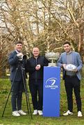 16 January 2025; Leinster Rugby and WiiStream have this morning announced a new partnership that sees the Cork-based company become the new streaming partner of Leinster. The new partnership begins next week with Round 1 of the Bank of Ireland Leinster Rugby Schools Senior Cup between St Gerard’s and St Michael’s in Energia Park, and will include a further six first round games as well as other games and finals across the domestic calendar in the weeks and months ahead. All games will be available on a new platform called, Leinster Rugby Plus, with games starting from €10. In attendance at the launch were WiiStream Co-Founders, Chief Executive Officer Patrick Magee, left, and Chief Operating Officer Fionn Herlihy, right, alongside Leinster Rugby Senior communications & media manager Marcus Ó Buachalla, centre, with the Leinster Schools Senior Challenge Cup at UCD in Dublin. Photo by Sam Barnes/Sportsfile