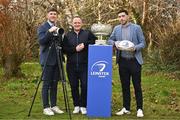 16 January 2025; Leinster Rugby and WiiStream have this morning announced a new partnership that sees the Cork-based company become the new streaming partner of Leinster. The new partnership begins next week with Round 1 of the Bank of Ireland Leinster Rugby Schools Senior Cup between St Gerard’s and St Michael’s in Energia Park, and will include a further six first round games as well as other games and finals across the domestic calendar in the weeks and months ahead. All games will be available on a new platform called, Leinster Rugby Plus, with games starting from €10. In attendance at the launch were WiiStream Co-Founders, Chief Executive Officer Patrick Magee, left, and Chief Operating Officer Fionn Herlihy, right, alongside Leinster Rugby Senior communications & media manager Marcus Ó Buachalla, centre, at UCD in Dublin. Photo by Sam Barnes/Sportsfile