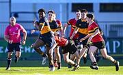 15 January 2025; Sean McGuirk of The King's Hosptial School breaks clear during the Bank of Ireland Leinster Rugby Boys Schools Vinnie Murray Cup quarter-final match between CBC Monkstown and The King’s Hospital School at Energia Park in Dublin. Photo by Tyler Miller/Sportsfile