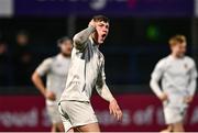 15 January 2025; Sean McDonald of Presentation College, Bray celebrates after his side's victory in the Bank of Ireland Leinster Rugby Boys Schools Vinnie Murray Cup quarter-final match between CUS and Presentation College, Bray at Energia Park in Dublin. Photo by Tyler Miller/Sportsfile
