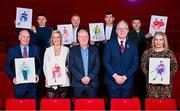 16 January 2025; In attendance are, front row from left, Michael Bond, Bríd Stack, Ard Stiúrthóir TG4 Alan Esslemont, Uachtarán Chumann Lúthchleas Gael Jarlath Burns, and Ursula Jacob, back row from left, Pádraic Maher, Ronan Clarke, Eamon McGee and Ben O'Connor during the launch of TG4's award-winning Laochra Gael series at the Light House Cinema in Dublin. The Gaelic sport biography series returns with eight new GAA legends profiled for Season 23. Photo by Seb Daly/Sportsfile