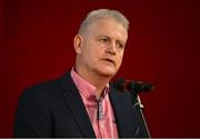 16 January 2025; MC Brian Tyres speaking at the launch of TG4's award-winning Laochra Gael series at the Light House Cinema in Dublin. The Gaelic sport biography series returns with eight new GAA legends profiled for Season 23. Photo by Tyler Miller/Sportsfile