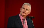 16 January 2025; MC Brian Tyres speaking at the launch of TG4's award-winning Laochra Gael series at the Light House Cinema in Dublin. The Gaelic sport biography series returns with eight new GAA legends profiled for Season 23. Photo by Tyler Miller/Sportsfile