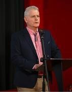 16 January 2025; MC Brian Tyres speaking at the launch of TG4's award-winning Laochra Gael series at the Light House Cinema in Dublin. The Gaelic sport biography series returns with eight new GAA legends profiled for Season 23. Photo by Tyler Miller/Sportsfile