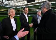16 January 2025; New Republic of Ireland women's head coach Carla Ward with, from left, FAI chief football officer Marc Canham, FAI president Paul Cooke and FAI chairperson Tony Keohane before a media conference at the Aviva Stadium in Dublin. Photo by Stephen McCarthy/Sportsfile