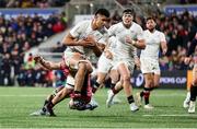 17 January 2025; Cormac Izuchukwu of Ulster is tackled by Martin Moloney of Exeter during the Investec Champions Cup Pool 1 match between Ulster and Exeter Chiefs at the Kingspan Stadium in Belfast. Northern Ireland. Photo by John Dickson/Sportsfile