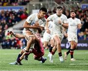 17 January 2025; Cormac Izuchukwu of Ulster is tackled by Martin Moloney of Exeter during the Investec Champions Cup Pool 1 match between Ulster and Exeter Chiefs at the Kingspan Stadium in Belfast. Northern Ireland. Photo by John Dickson/Sportsfile