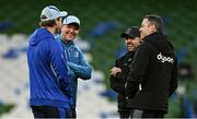 18 January 2025; Leinster assistant coach Tyler Bleyendaal, Leinster senior coach Jacques Nienaber, Bath defence coach JP Ferreira and Bath head coach Johann van Graan before the Investec Champions Cup Pool 2 match between Leinster and Bath at the Aviva Stadium in Dublin. Photo by Brendan Moran/Sportsfile