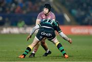 18 January 2025; Mike Haley of Munster is tackled by Fraser Dingwall of Northampton Saints during the Investec Champions Cup Pool 3 match between Northampton Saints and Munster at cinch Stadium at Franklins Gardens in Northampton, England. Photo by Matt Impey/Sportsfile