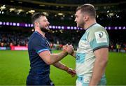 18 January 2025; Robbie Henshaw of Leinster and Ross Molony of Bath after the Investec Champions Cup Pool 2 match between Leinster and Bath at the Aviva Stadium in Dublin. Photo by Brendan Moran/Sportsfile