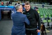18 January 2025; Ross Molony of Bath meets Leinster chief operations officer Guy Easterby before the Investec Champions Cup Pool 2 match between Leinster and Bath at the Aviva Stadium in Dublin. Photo by Brendan Moran/Sportsfile