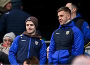 19 January 2025; Na Fianna member and Dublin intercounty footballer Eoin Murchan, left, with fellow Na Fianna member and former Dublin intercounty footballer Jonny Cooper during the AIB GAA Hurling All-Ireland Senior Club Championship final match between Na Fianna and Sarsfields at Croke Park in Dublin. Photo by Seb Daly/Sportsfile