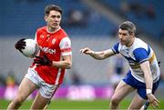 19 January 2025; Michael Fitzsimons of Cuala in action against Thomas Canavan of Errigal Ciarán during the AIB GAA Football All-Ireland Senior Club Championship final match between Cuala and Errigal Ciarán at Croke Park in Dublin. Photo by Piaras Ó Mídheach/Sportsfile