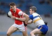 19 January 2025; Michael Fitzsimons of Cuala in action against Thomas Canavan of Errigal Ciarán during the AIB GAA Football All-Ireland Senior Club Championship final match between Cuala and Errigal Ciarán at Croke Park in Dublin. Photo by Piaras Ó Mídheach/Sportsfile