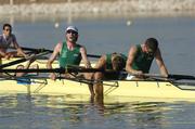 22 August 2004; A disappointed Irish team of, from left, Richard Archibald, Eugene Coakley, Niall O'Toole and Paul Griffin, after finishing 6th in the Final of the Men's Lightweight Coxless Fours in a time of 6.09.96. Schinias Olympic Rowing Centre. Games of the XXVIII Olympiad, Athens Summer Olympics Games 2004, Athens, Greece. Picture credit; Brendan Moran / SPORTSFILE