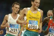 25 August 2004; Ireland's Alastair Cragg (2129) follows Australia's Craig Mottram (1080) during his heat of the Men's 5000m. Olympic Stadium. Games of the XXVIII Olympiad, Athens Summer Olympics Games 2004, Athens, Greece. Picture credit; Brendan Moran / SPORTSFILE