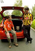 1 September 2004; Kilkenny captain Martin Comerford and Cork captain Ben O'Connor, left, at a media conference ahead of the All-Ireland hurling final. The winners get aToyota Corolla and the runners up get a Toyota Yaris as part of Toyota's status as &quot;Official Car to the GAA&quot;. Toyota Motor Centre, Ballsbridge, Dublin. Picture credit; Brendan Moran / SPORTSFILE