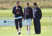 1 September 2004; Republic of Ireland players left to right, Shay Given, Alan Quinn and Liam Miller, who did not take any part during squad training. Malahide FC, Malahide, Co. Dublin. Picture credit; David Maher / SPORTSFILE