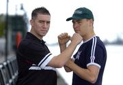 1 September 2004; Dublin Footballer Jonathan Magee, left, with International Snooker player Quenten Hann, at a photocall to promote their boxing match which will take place in the  National Stadium on 25th September. Jurys Inn, Dublin Docklands, Dublin. Picture credit; Brian Lawless / SPORTSFILE