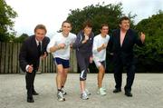 2 September 2004; Former World Athletics Champion Eamon Coghlan with Renault Chairman Bill Cullen and future Irish sports stars and young olympic hopefuls, left to right,  Darragh Greene, Tracey Williams and Colin Costello, from DCU, at the announcement of one of the largest corporate investments, by Renault, in third level sports scholarships in the country. Shelbourne Hotel, Dublin. Picture credit; Pat Murphy / SPORTSFILE