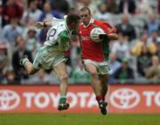 28 August 2004; Austin O'Malley, Mayo, in action against Mark Little, Fermanagh. Bank of Ireland Senior Football Championship Semi-Final Replay, Mayo v Fermanagh, Croke Park, Dublin.  Picture credit; Brian Lawless / SPORTSFILE