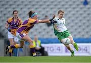 29 September 2013; Mairéad Daly, Offaly, in action against Róisín Murphy, Wexford. TG4 All-Ireland Ladies Football Junior Championship Final, Offaly v Wexford, Croke Park, Dublin. Picture credit: Brendan Moran / SPORTSFILE