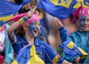 29 September 2013; Tipperary supporter Grace O'Dwyer, age 9, from Clonmel, Co. Tipperary, during the game. TG4 All-Ireland Ladies Football Interrmediate Championship Final, Cavan v Tipperary, Croke Park, Dublin. Picture credit: Ray McManus / SPORTSFILE