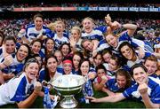 29 September 2013; The Cavan, team celebrate with the Mary Quinn Memorial cup after the game. TG4 All-Ireland Ladies Football Interrmediate Championship Final, Cavan v Tipperary, Croke Park, Dublin. Photo by Sportsfile