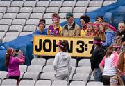 29 September 2013; Wexford supporters are photographed with Frank Hogan a.k.a. John 3:7, during the game. TG4 All-Ireland Ladies Football Junior Championship Final, Offaly v Wexford, Croke Park, Dublin.