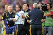 28 September 2013; Clare manager Davy Fitzgerald watches the final moments of the game with selector Louis Mulqueen. GAA Hurling All-Ireland Senior Championship Final Replay, Cork v Clare, Croke Park, Dublin. Picture credit: Stephen McCarthy / SPORTSFILE