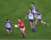 29 September 2013; Doireann O'Sullivan, Cork, clears under pressure of, from left, Yvonne Connell, Amanda Casey, Therese McNally and Gráinne McNally, Monaghan. TG4 All-Ireland Ladies Football Senior Championship Final, Cork v Monaghan, Croke Park, Dublin. Picture credit: Ray McManus / SPORTSFILE