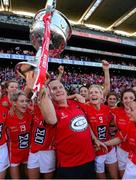 29 September 2013; Cork manager Eamonn Ryan celebrates with the Brendan Martin cup after the game. TG4 All-Ireland Ladies Football Senior Championship Final, Cork v Monaghan, Croke Park, Dublin. Photo by Sportsfile