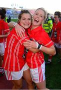 29 September 2013; Cork's Sarah Harrington, left, and Angela Walsh celebrate after the game. TG4 All-Ireland Ladies Football Senior Championship Final, Cork v Monaghan, Croke Park, Dublin. Photo by Sportsfile