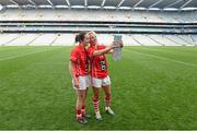 29 September 2013; Cork goalscorer Valerie Mulcahy takes a picture of herself and Geraldine O'Flynn on the field after the game. TG4 All-Ireland Ladies Football Senior Championship Final, Cork v Monaghan, Croke Park, Dublin. Picture credit: Ray McManus / SPORTSFILE