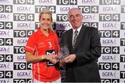 29 September 2013; Brid Stack, Cork, is presented with the player of the match award by Pádhraic Ó Ciardha, TG4. TG4 All-Ireland Ladies Football Senior Championship Final, Cork v Monaghan, Croke Park, Dublin. Picture credit: Brendan Moran / SPORTSFILE