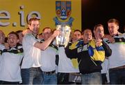 29 September 2013; Clare captain Patrick Donnellan and manager Davy Fitzgerald lift the Liam MacCarthy cup during the homecoming celebrations of the All-Ireland Senior Hurling Champions. Tim Smythe Park, Ennis, Co. Clare. Picture credit: Diarmuid Greene / SPORTSFILE