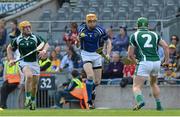 28 September 2013; Lar Corbett, Munster, in action against Dave Glennon, left, and Paul Murphy, right, Leinster, during a Super 11s Hurling Exhibition game. GAA Hurling All-Ireland Senior Championship Final Replay, Cork v Clare, Croke Park, Dublin. Picture credit: Ray McManus / SPORTSFILE
