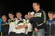 29 September 2013; Clare manager Davy Fitzgerald addresses the crowd during the homecoming celebrations of the All-Ireland Senior Hurling Champions. Tim Smythe Park, Ennis, Co. Clare. Picture credit: Diarmuid Greene / SPORTSFILE