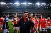 19 January 2025; Cuala supporter Des Cahill after his side's victory in the AIB GAA Football All-Ireland Senior Club Championship final match between Cuala and Errigal Ciarán at Croke Park in Dublin. Photo by Ben McShane/Sportsfile