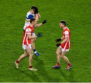 19 January 2025; Luke Keating, right, and Con O'Callaghan of Cuala and Niall Kelly of Errigal Ciarán react at the final whistle of the AIB GAA Football All-Ireland Senior Club Championship final match between Cuala and Errigal Ciarán at Croke Park in Dublin. Photo by Daire Brennan/Sportsfile