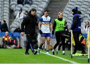 19 January 2025; Darragh Canavan of Errigal Ciarán leaves the field along with manager Enda McGinley during the AIB GAA Football All-Ireland Senior Club Championship final match between Cuala and Errigal Ciarán at Croke Park in Dublin. Photo by Daire Brennan/Sportsfile