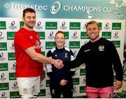 17 January 2025; Ulster captain Iain Henderson, left, referee Hollie Davidson and Exeter Chiefs captain Jack Innard during the coin toss before the Investec Champions Cup Pool 1 match between Ulster and Exeter Chiefs at the Kingspan Stadium in Belfast. Northern Ireland. Photo by John Dickson/Sportsfile