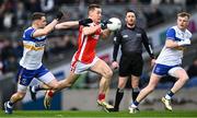19 January 2025; Con O'Callaghan of Cuala in action against Niall Kelly, left, and Peter Óg McCartan of Errigal Ciarán during the AIB GAA Football All-Ireland Senior Club Championship final match between Cuala and Errigal Ciarán at Croke Park in Dublin. Photo by Piaras Ó Mídheach/Sportsfile