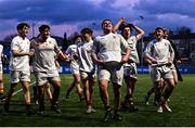 21 January 2025; The Presentation College, Bray team celebrate after their side's victory in the Bank of Ireland Leinster Rugby Boys Schools Vinnie Murray Cup Semi-Final match between Presentation College Bray and CBC Monkstown at Energia Park in Dublin. Photo by Tyler Miller/Sportsfile