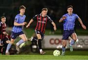 21 January 2025; Rhys Brennan of Bohemians on his way to scoring his side's second goal during the Leinster Senior Cup match between UCD and Bohemians at UCD Bowl in Belfield, Dublin. Photo by Thomas Flinkow/Sportsfile