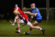 23 January 2025; Michale Mullins of MTU Cork in action against Brendan Scanlon of UCD during the Electric Ireland Higher Education GAA Fitzgibbon Cup round two match between University College Dublin and Munster Technological University Cork at Billings Park in Belfield, Dublin. Photo by Seb Daly/Sportsfile