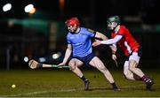 23 January 2025; James Duggan of UCD in action against Fion O'Connell of MTU Cork during the Electric Ireland Higher Education GAA Fitzgibbon Cup round two match between University College Dublin and Munster Technological University Cork at Billings Park in Belfield, Dublin. Photo by Seb Daly/Sportsfile