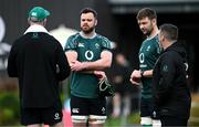 25 January 2025; James Ryan, second from left, and Iain Henderson with forwards coach Paul O'Connell, left, and national scrum coach John Fogarty during an Ireland Rugby squad training session at The Campus in Quinta da Lago, Portugal. Photo by Brendan Moran/Sportsfile