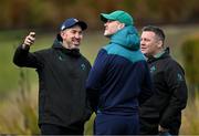 25 January 2025; Assistant coaches Andrew Goodman, left, and Jonathan Sexton and national scrum coach John Fogarty during an Ireland Rugby squad training session at The Campus in Quinta da Lago, Portugal. Photo by Brendan Moran/Sportsfile